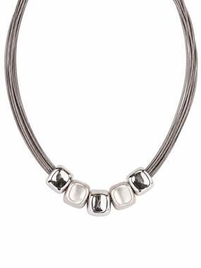 NEW CORONET women's magnetic grey cord beads necklace in silver/infinity